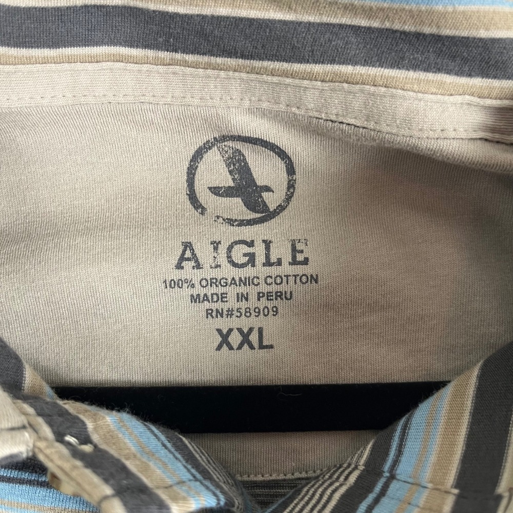 Aigle Long Sleeve Polo Mens XXL Blue Striped New Organic Cotton Pocket Shirt - Picture 6 of 12